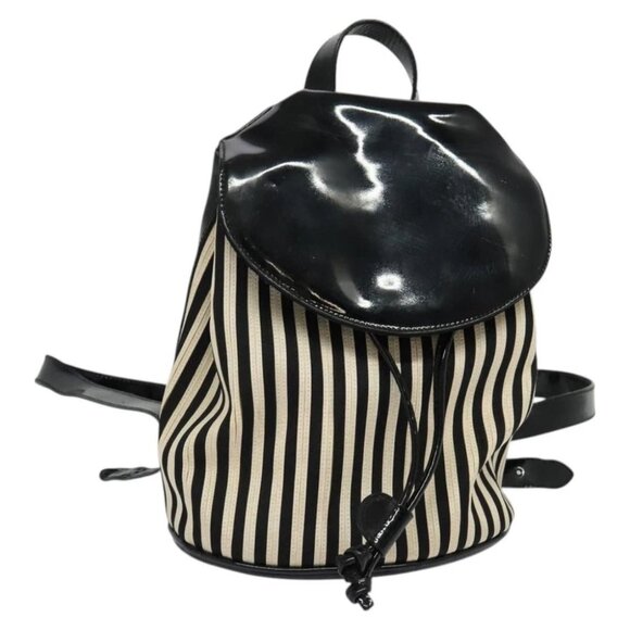 Salvatore Ferragamo Backpack Patent Canvas Black Gold Auth BA3113 main image 15